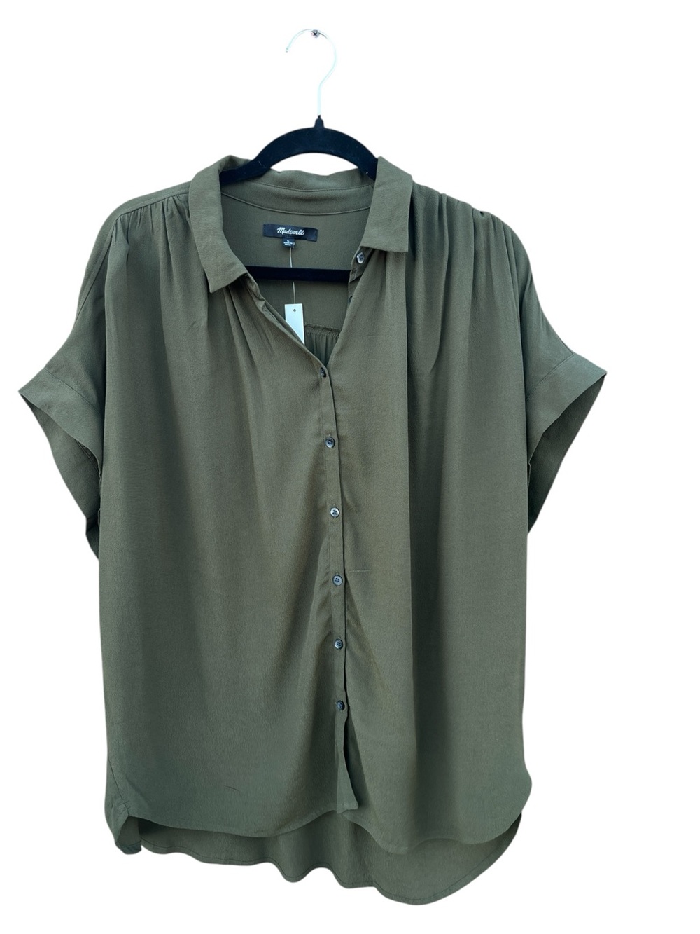 Madewell NWT Olive Green Oversized Button Front Dolman Sleeve Shirt L Clean Girl - Picture 2 of 6